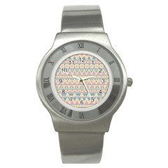 Blue And Pink Tribal Pattern Stainless Steel Watch by berwies