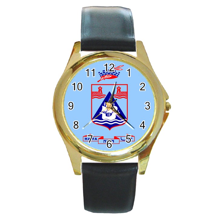 Flag of Haifa Round Gold Metal Watch