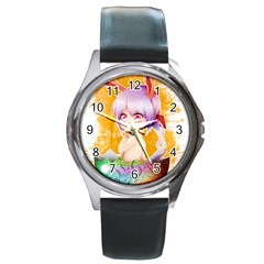 Easter Bunny Girl Round Metal Watch