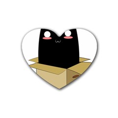 Black Cat In A Box Rubber Coaster (heart)  by Catifornia