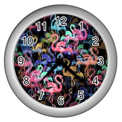 Flamingo pattern Wall Clocks (Silver) 