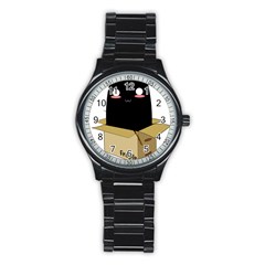 Black Cat In A Box Stainless Steel Round Watch by Catifornia