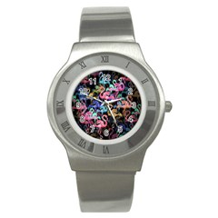 Flamingo Pattern Stainless Steel Watch by Valentinaart