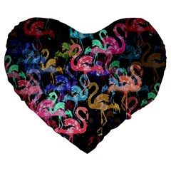 Flamingo Pattern Large 19  Premium Flano Heart Shape Cushions