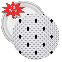 Black White Hexagon Dots 3  Buttons (10 Pack)  by Mariart