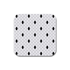 Black White Hexagon Dots Rubber Square Coaster (4 Pack)  by Mariart