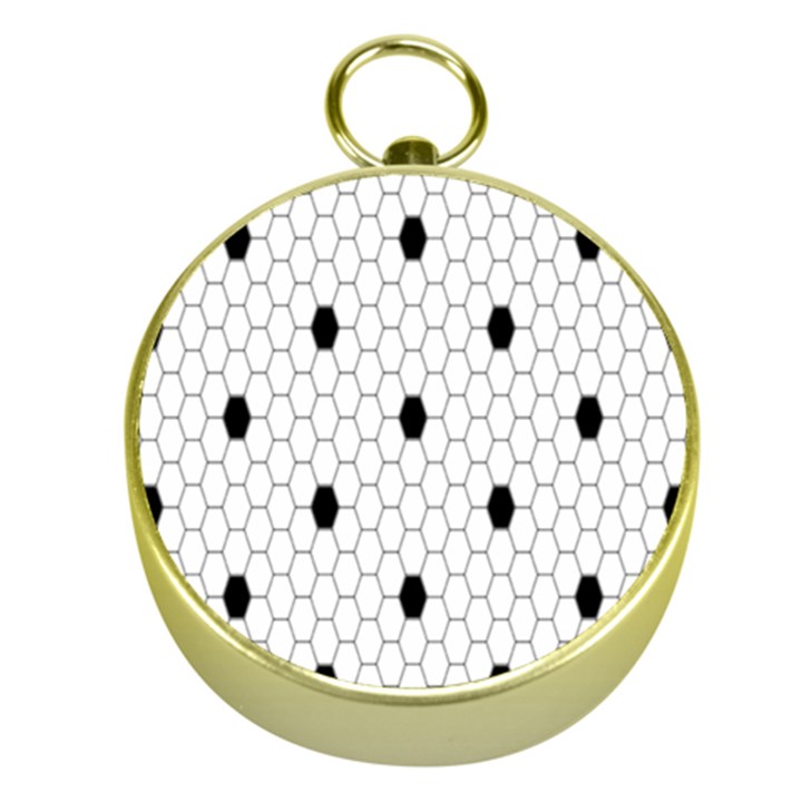 Black White Hexagon Dots Gold Compasses