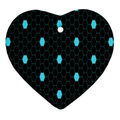 Blue Black Hexagon Dots Ornament (heart) by Mariart