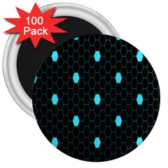 Blue Black Hexagon Dots 3  Magnets (100 Pack)