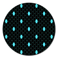 Blue Black Hexagon Dots Magnet 5  (round)