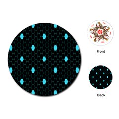 Blue Black Hexagon Dots Playing Cards (round)  by Mariart