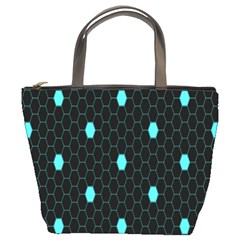 Blue Black Hexagon Dots Bucket Bags by Mariart