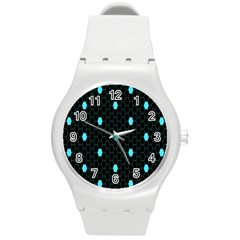 Blue Black Hexagon Dots Round Plastic Sport Watch (m)