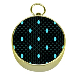 Blue Black Hexagon Dots Gold Compasses