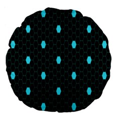 Blue Black Hexagon Dots Large 18  Premium Flano Round Cushions