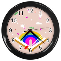 Books Rainboe Lamp Star Pink Wall Clocks (black)