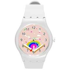 Books Rainboe Lamp Star Pink Round Plastic Sport Watch (m) by Mariart