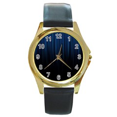 Black Blue Line Vertical Space Sky Round Gold Metal Watch by Mariart