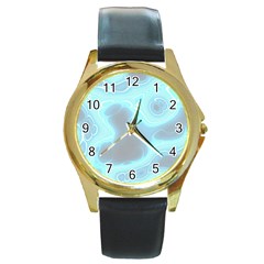 Blue Patterned Aurora Space Round Gold Metal Watch by Mariart