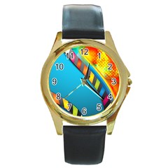 Color Dream Polka Round Gold Metal Watch by Mariart