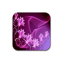 Lotus Sunflower Sakura Flower Floral Pink Purple Polka Leaf Polkadot Waves Wave Chevron Rubber Coaster (square)  by Mariart