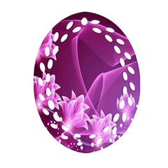 Lotus Sunflower Sakura Flower Floral Pink Purple Polka Leaf Polkadot Waves Wave Chevron Oval Filigree Ornament (two Sides) by Mariart