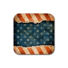 Grunge Ripped Paper Usa Flag Rubber Square Coaster (4 Pack) 