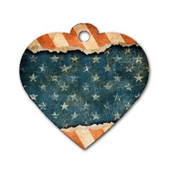 Grunge Ripped Paper Usa Flag Dog Tag Heart (two Sides)