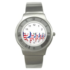 Multiple Us Flag Stars Line Slide Stainless Steel Watch by Mariart