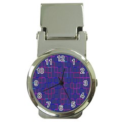 Grid Lines Square Pink Cyan Purple Blue Squares Lines Plaid Money Clip Watches