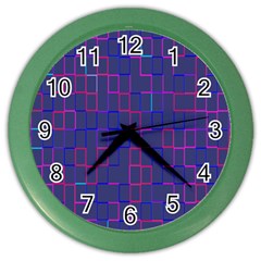 Grid Lines Square Pink Cyan Purple Blue Squares Lines Plaid Color Wall Clocks