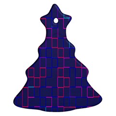 Grid Lines Square Pink Cyan Purple Blue Squares Lines Plaid Christmas Tree Ornament (two Sides)