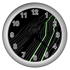 Green Lines Black Anime Arrival Night Light Wall Clocks (Silver) 