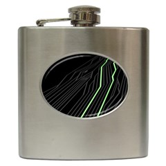 Green Lines Black Anime Arrival Night Light Hip Flask (6 Oz) by Mariart