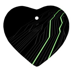 Green Lines Black Anime Arrival Night Light Heart Ornament (Two Sides)