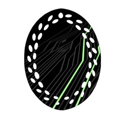 Green Lines Black Anime Arrival Night Light Ornament (Oval Filigree)