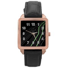 Green Lines Black Anime Arrival Night Light Rose Gold Leather Watch 