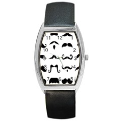 Mustache Man Black Hair Style Barrel Style Metal Watch by Mariart