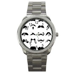 Mustache Man Black Hair Style Sport Metal Watch by Mariart