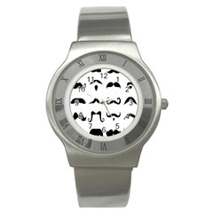 Mustache Man Black Hair Style Stainless Steel Watch by Mariart