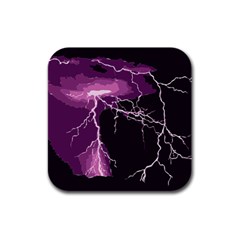 Lightning Pink Sky Rain Purple Light Rubber Square Coaster (4 Pack)  by Mariart