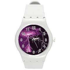 Lightning Pink Sky Rain Purple Light Round Plastic Sport Watch (m)