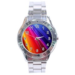 Multicolor Light Beam Line Rainbow Red Blue Orange Gold Purple Pink Stainless Steel Analogue Watch