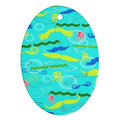 Mustache Jellyfish Blue Water Sea Beack Swim Blue Oval Ornament (two Sides) by Mariart