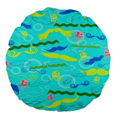 Mustache Jellyfish Blue Water Sea Beack Swim Blue Large 18  Premium Round Cushions