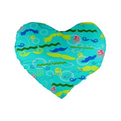 Mustache Jellyfish Blue Water Sea Beack Swim Blue Standard 16  Premium Flano Heart Shape Cushions