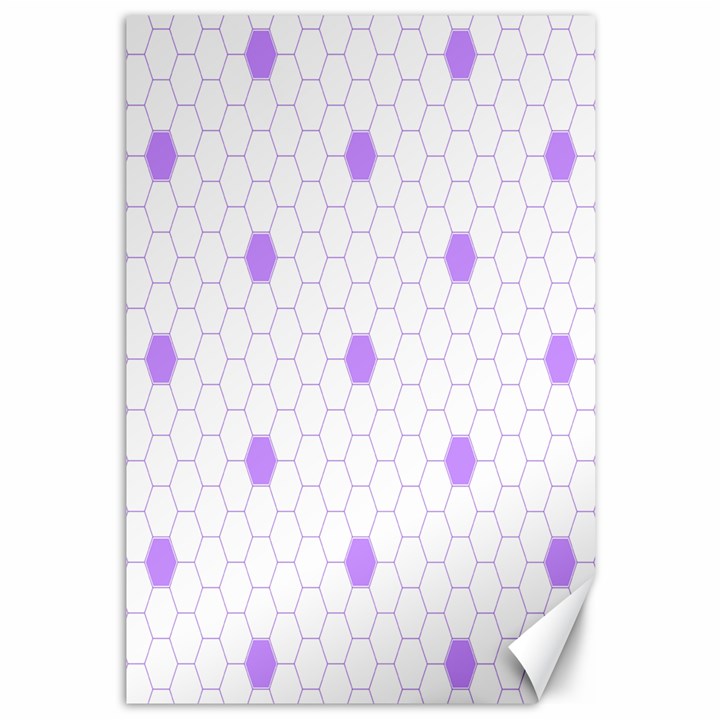 Purple White Hexagon Dots Canvas 12  x 18  