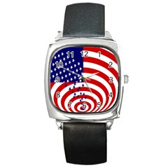 Star Line Hole Red Blue Square Metal Watch