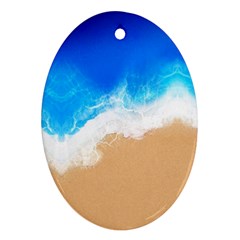 Sand Beach Water Sea Blue Brown Waves Wave Oval Ornament (two Sides)