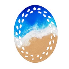 Sand Beach Water Sea Blue Brown Waves Wave Ornament (oval Filigree) by Mariart